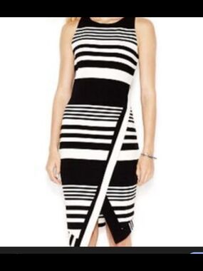 Bar III Black and White Striped Midi Dress